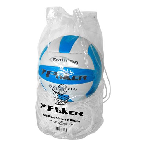 Kit Vôlei Poker c/ Bola e Rede Branco/Azul