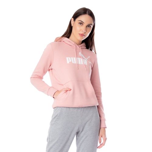 Moletom Feminino Puma Essentials Logo Hoodie Rosa Claro/Branco