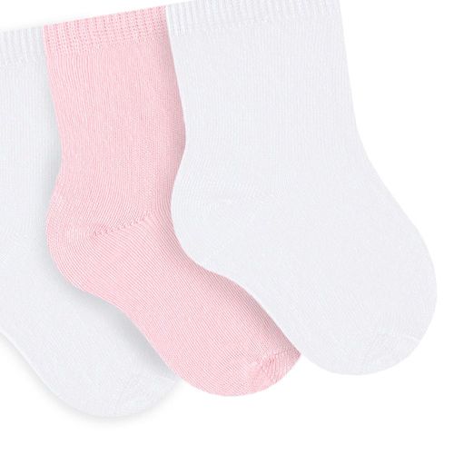 Kit com 3 Pares de Meias Selene Para Bebê Menina Branco/Rosa