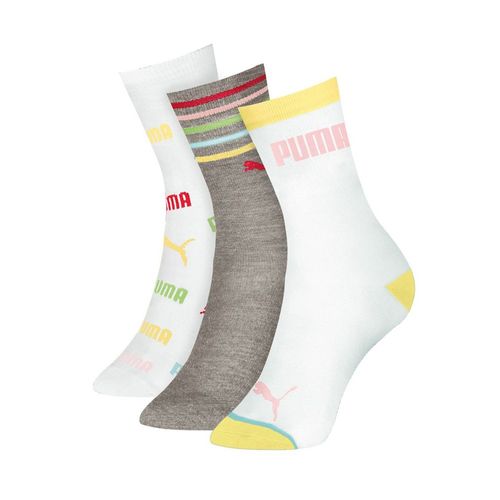 Kit com 3 Pares de Meias Infantil Puma de Cano Longo Estampado Branco/cinza