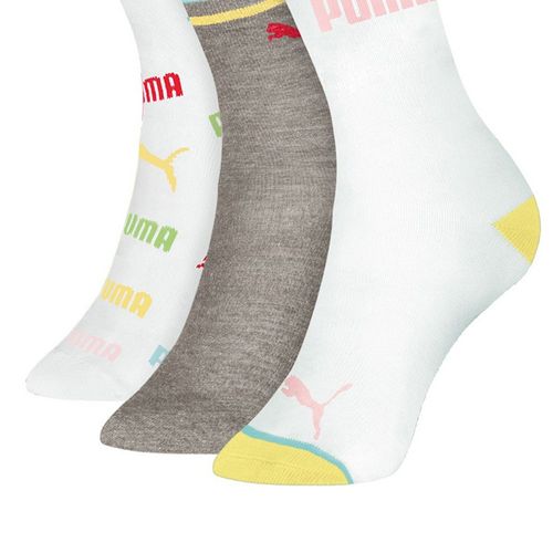 Kit com 3 Pares de Meias Infantil Puma de Cano Longo Estampado Branco/cinza