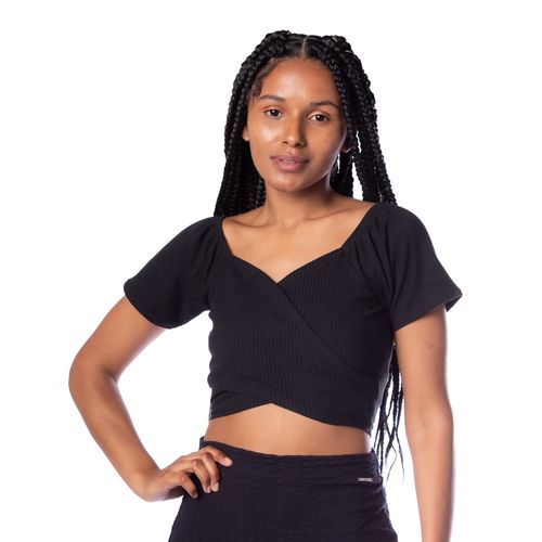 Blusa Cropped Feminina Infinitto Lady Transpassada Preto