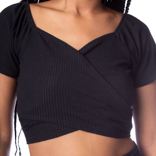 Blusa Cropped Feminina Infinitto Lady Transpassada Preto