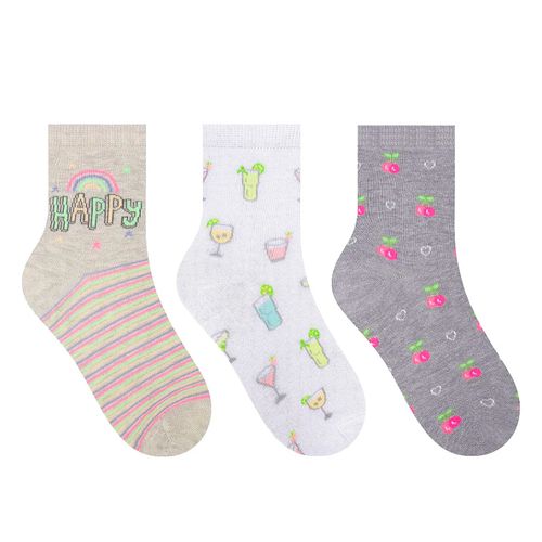 Kit 3 Pares de Meias Infantis Selene Cinza Mescla e Branco