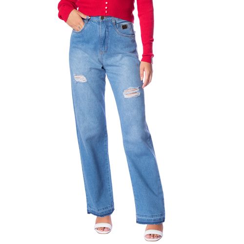 Calça Jeans Feminina Max Denim Wide Leg Destroyed Azul