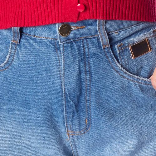 Calça Jeans Feminina Max Denim Wide Leg Destroyed Azul
