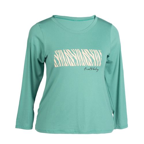 Blusa Feminina Plus Size  Infinitto Lady Manga Longa com Estampa Verde