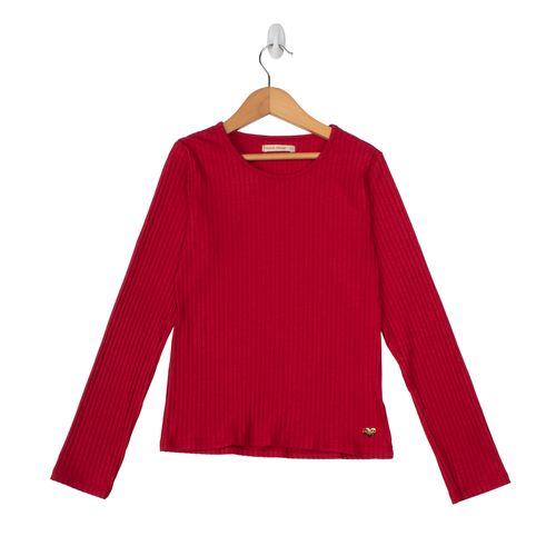 Blusa Infantil Rovitex de Manga Longa Básica Canelada Vermelha