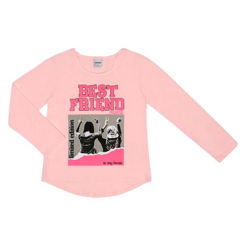Blusa Infantil Rovitex Best Friend Manga Longa Rosa
