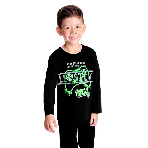 Camiseta Infantil Rovitex Game Changer Manga Longa Preto