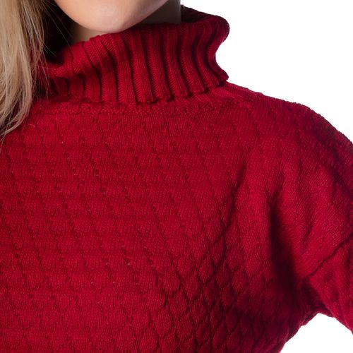 Suéter Feminino Oliveira Malhas com Gola Alta em Tricot Bordo