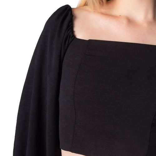 Blusa Cropped Feminina Nega Rio com Mangas Bufantes Preto