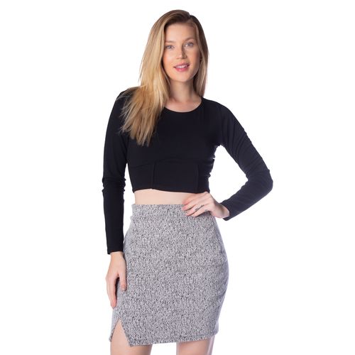 Blusa Feminina Cropped Infinitto Lady com Recortes Preto