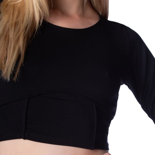 Blusa Feminina Cropped Infinitto Lady com Recortes Preto