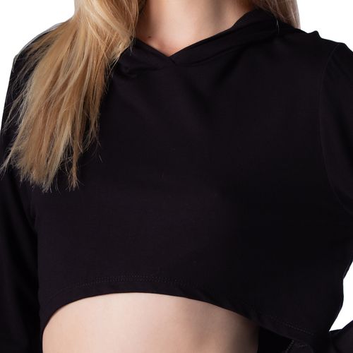 Blusa Cropped Feminina Trilhos Urbanos Em Moletinho com Capuz Preto
