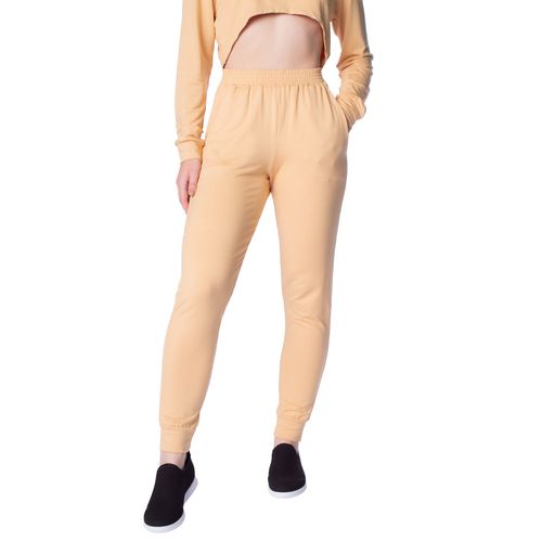 Calça Feminina Trilhos Urbanos Jogger em Moletinho Bege