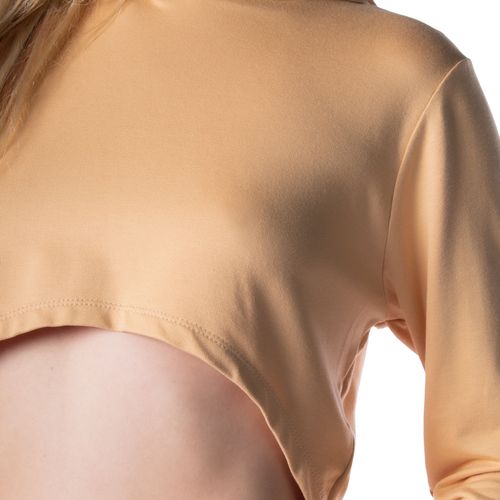 Blusa Cropped Feminina Trilhos Urbanos Em Moletinho com Capuz Bege