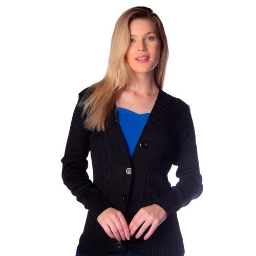 Casaco Feminino Oliveira Malhas Em Tricot com Tranças Preto