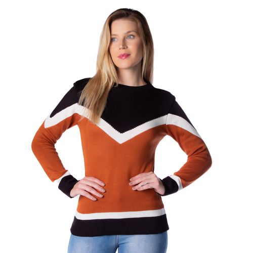 Blusa Feminina Oliveira Malhas Tricot Tricolor Caramelo/preto