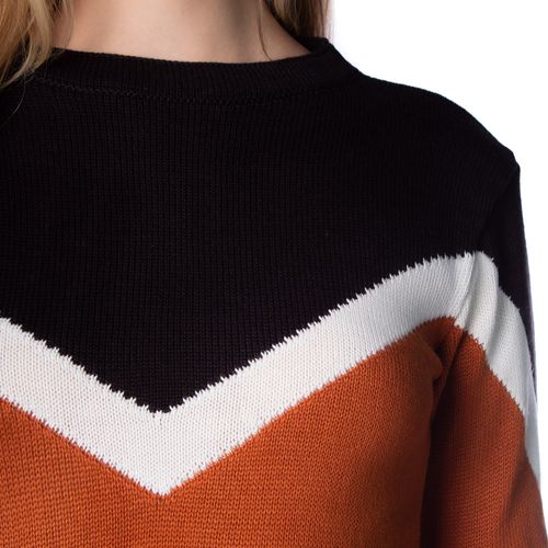 Blusa Feminina Oliveira Malhas Tricot Tricolor Caramelo/preto
