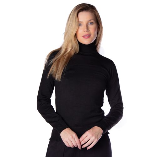 Blusa Básica Feminina Oliveira Malhas em Tricot com Gola Alta Preto