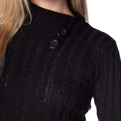 Blusa Feminina Oliveira Malhas em Tricot com Detalhe na Gola Preto