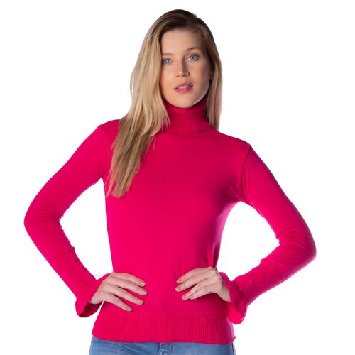 Blusa Feminina Oliveira Malhas em Tricot com Gola Alta e Babados Pink