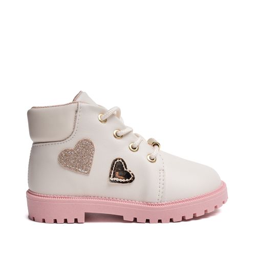 Bota Infantil Molekinha Coturno Corações Off White/Rosa