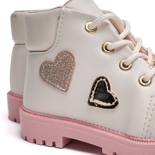 Bota Infantil Molekinha Coturno Corações Off White/Rosa