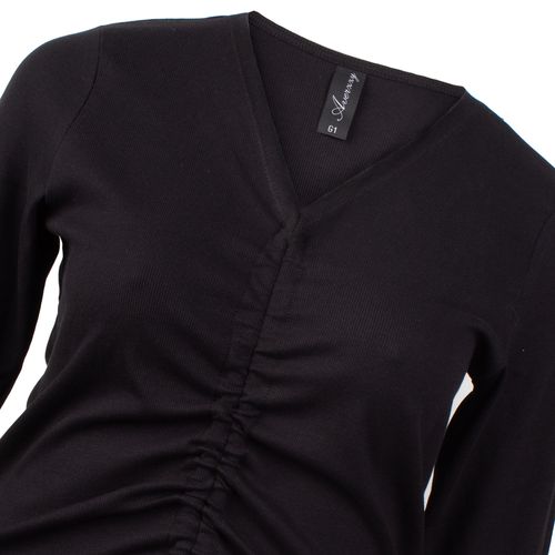 Blusa Feminina Averzzy Canelada com Franzido Plus Size Preto