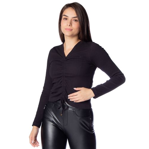 Blusa Feminina Averzzy Canelada com Franzido Preto