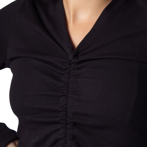 Blusa Feminina Averzzy Canelada com Franzido Preto