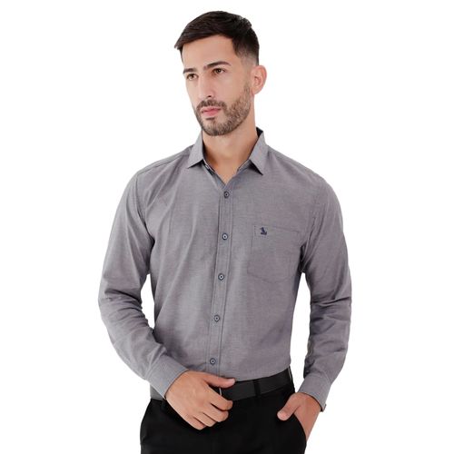 Camisa Masculina Amil Manga Longa com Bolso Cinza