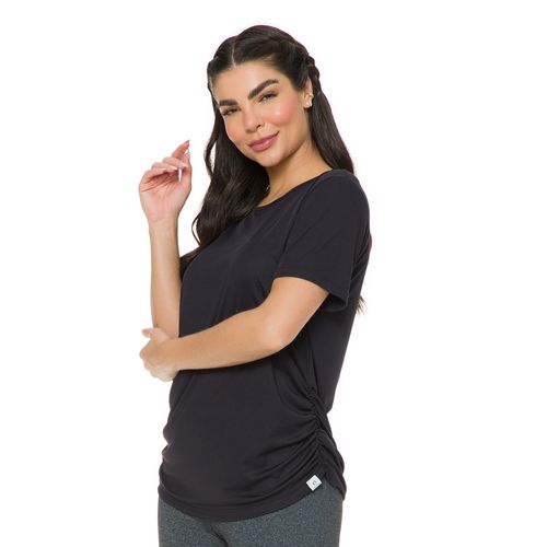 Blusa Feminina Estilo do Corpo com detalhe Franzido Preto
