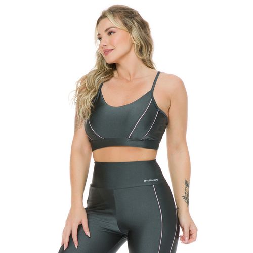 Top Feminino Estilo do Corpo Trilobal Filetes Cinza