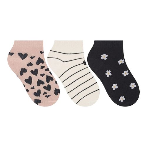 Kit com 3 Pares de Meias Infantis Selene Cano Curto Estampada Rosa/preto