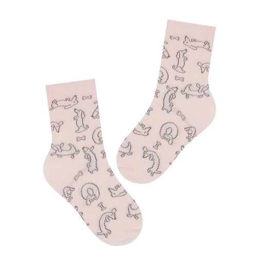 Meia Infantil Selene Cano Médio Estampada Rosa Claro