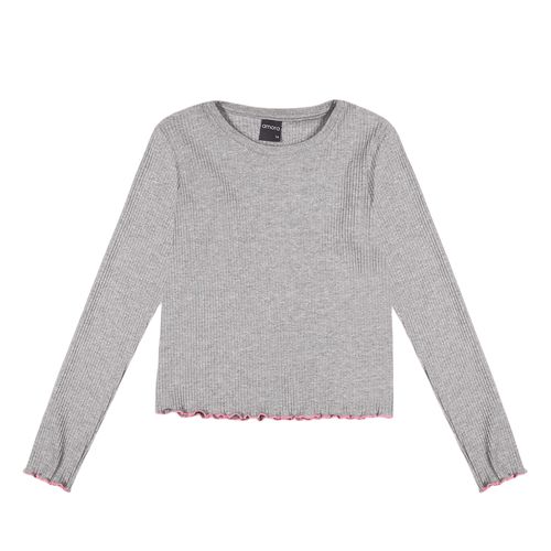 Blusa Juvenil Kyly Manga Longa Canelada Cinza