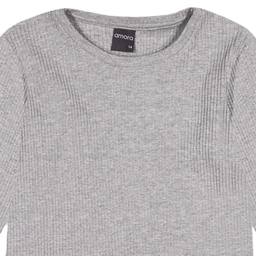 Blusa Juvenil Kyly Manga Longa Canelada Cinza