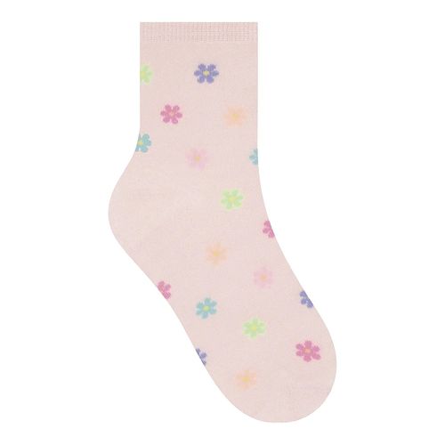 Meia Infantil Selene Cano Médio Floral Rosa Claro