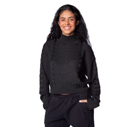 Blusa Feminina Ana Gonçalves Tricot com Textura e Gola Média Preto