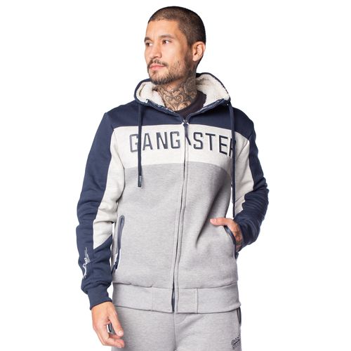 Casaco Masculino Gangster de Moletom com Capuz Marinho/cinza