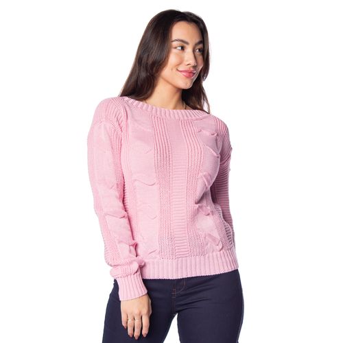 Blusa Feminina Oliveira Malhas em Tricot com Texturas Rosa Claro