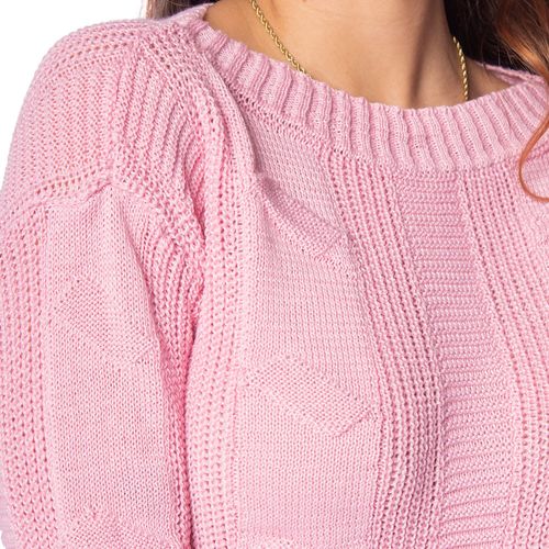 Blusa Feminina Oliveira Malhas em Tricot com Texturas Rosa Claro
