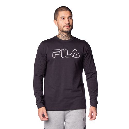 Camiseta Masculina Fila Letter Outline Manga Longa Preto