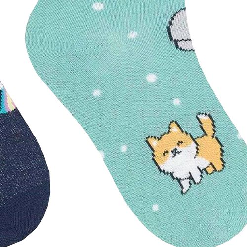 Kit 3 Pares de Meias Infantis Selene Estampada Verde/marinho