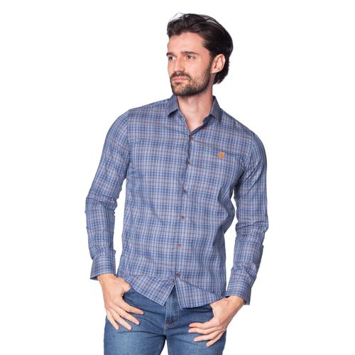 Camisa Masculina Amil Slim Capitan Xadrez Azul