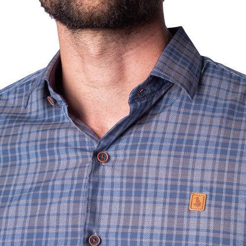 Camisa Masculina Amil Slim Capitan Xadrez Azul