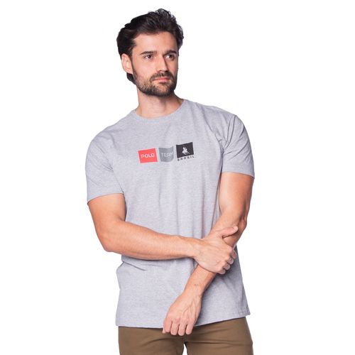 Camiseta Masculina Polo Team Squares Cinza