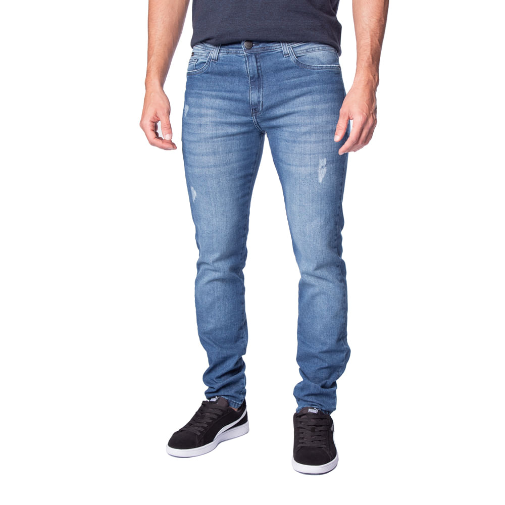 Calça Jeans Masculina Max Denim Slim Premium Puídos Azul